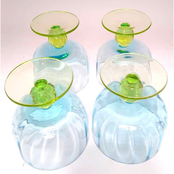 Studio Nova Set of 4 Hand Blown Blue and Green Glass Stemmed  Dessert Bowls - Picture 5 of 7